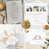 ホイ実在ルエレガントモノグラムQRコードRSVPオンライン 箔カード