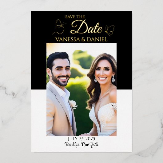 ホイ実在ルエレガント・バタフライ 箔招待状 (正面)