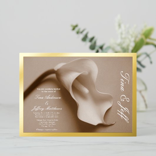 ホイ実在ルコラーリリー結婚式招待状 箔招待状 (立ち正面)