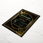 ホイ実在ルゴシックブラック金ゴールドスカルハローウィンパーティ 箔招待状 (回転した状態)