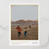 ホイ実在ルシンプルボホブラック&ホワイトフォト結婚ズ 箔招待状 (正面)