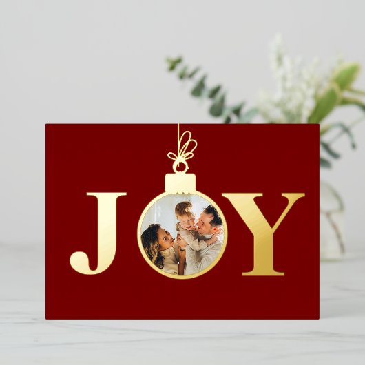 ホイ実在ルジョイフォトオーナメント4枚の写真とメッセージ 箔シーズンカード (立ち正面)