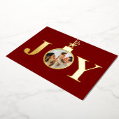 ホイ実在ルジョイフォトオーナメント4枚の写真とメッセージ 箔シーズンカード (回転した状態)