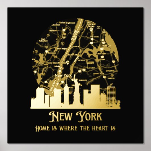 ホイ実在ルニューヨーク通りマップカスタムアート 箔ポスター (正面)