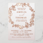 ホイ実在ルバラ金ゴールドフローラリース結婚の 箔招待状 (正面)