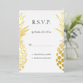 ホイ実在ルパイナップル結婚式RSVP 箔招待状 (立ち正面)