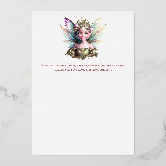 ホイ実在ルフェアリーバラ金ゴールドフェアリー語ブライダルシャワー 箔招待状 (裏面)