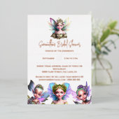 ホイ実在ルフェアリーバラ金ゴールドフェアリー語ブライダルシャワー 箔招待状 (立ち正面)