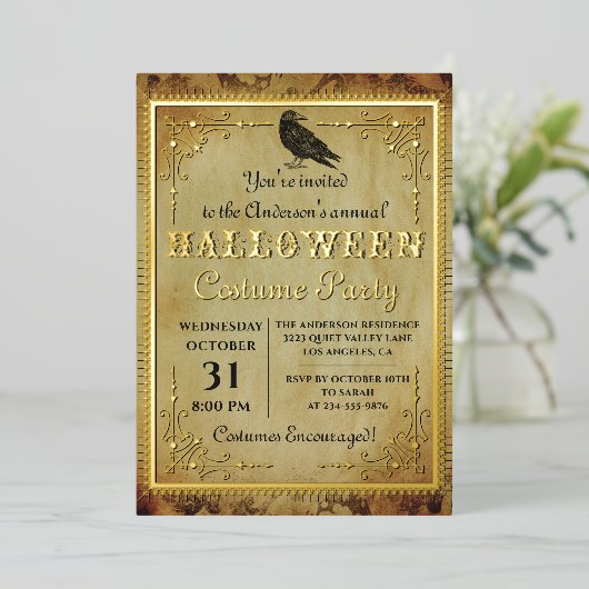 ホイ実在ル不気味ヴィンテージゴシックハローウィンパーティ 箔招待状 (立ち正面)