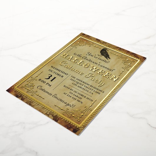 ホイ実在ル不気味ヴィンテージゴシックハローウィンパーティ 箔招待状 (回転した状態)