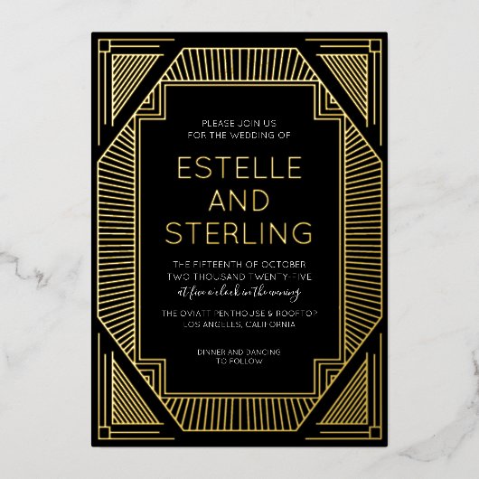 ホイ実在ル幾何結婚形状の写真フォイルInvi 箔招待状 (正面)