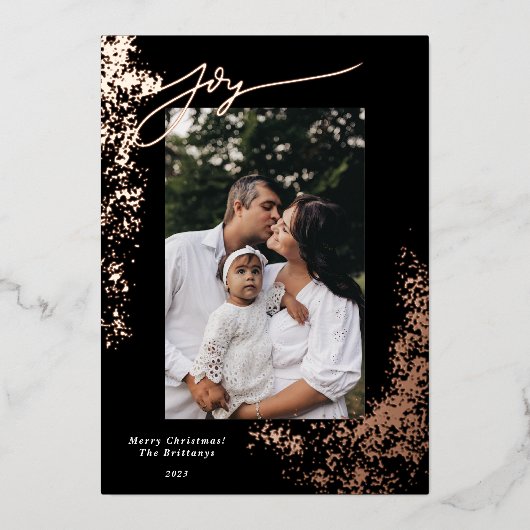 ホイ実在ル手打ち喜び斑点のあるホリデーフォト 箔シーズンカード (正面)