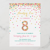 ホイ実在ル第8誕生日招待状、ピンク紙吹雪 箔招待状 (正面)
