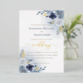 ホイ実在ル詳細ブルー水色バラ結婚ズ 箔招待状 (立ち正面)