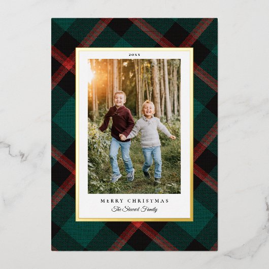 ホイ実在ル赤緑の格子模様メリークリスマス 箔シーズンカード (正面)