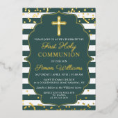 ホイ実在ル金ゴールドグストライプリーン第1聖体 箔招待状 (正面)