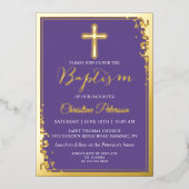 ホイ実在ル金ゴールドグリッターラベンダーパープルバプテスマ 箔招待状 (正面)