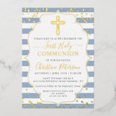 ホイ実在ル金ゴールドダスティブルーストライプ第1聖餐式 箔招待状 (正面)