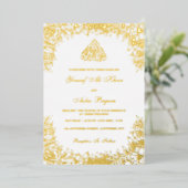 ホイ実在ル金ゴールドホイ華美ルムスリムの言葉結婚白 箔招待状 (立ち正面)