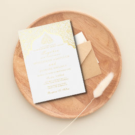 ホイ実在ル金ゴールドホワイトマジ結婚ド 箔招待状