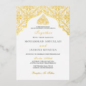 ホイ実在ル金ゴールドホワイトマジ結婚ド 箔招待状 (正面)