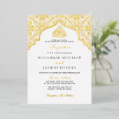 ホイ実在ル金ゴールドホワイトマジ結婚ド 箔招待状 (立ち正面)