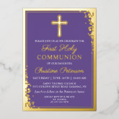 ホイ実在ル金ゴールドラベンダーパープルファースト・コミュニオン 箔招待状 (正面)