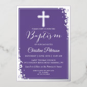 ホイ実在ル銀グリッターラベンダーパープルバプテスマ 箔招待状 (正面)