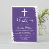 ホイ実在ル銀グリッターラベンダーパープルバプテスマ 箔招待状 (立ち正面)