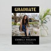 ホイ実在ル2フォトブラック卒業発表 箔招待状 (立ち正面)