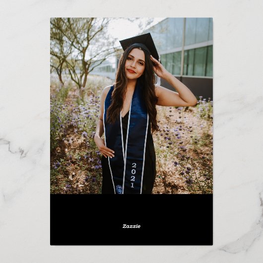 ホイ実在ル2フォトブラック卒業発表 箔招待状 (裏面)