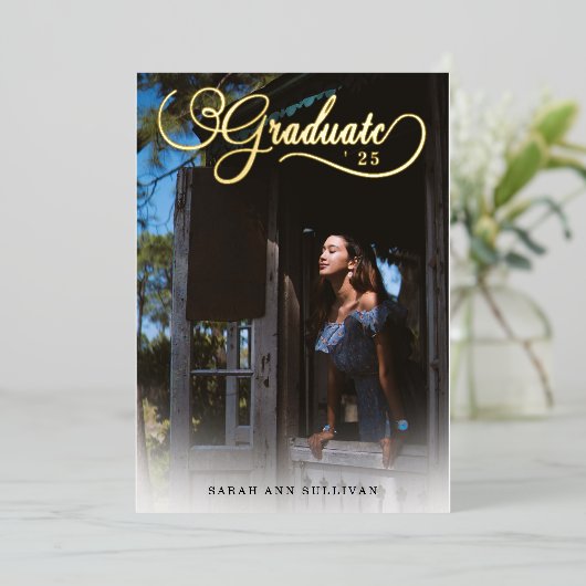 ホイ実在ル2面写真卒業招待状 箔招待状 (立ち正面)