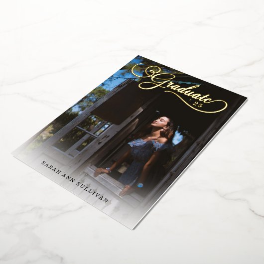 ホイ実在ル2面写真卒業招待状 箔招待状 (回転した状態)