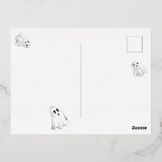 ホイ実在ル |かわいいハロウィン不気味の赤ちゃんシャワー 箔招待状ポストカード (裏面)