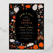 ホイ実在ル |かわいいハロウィーンの赤ちゃんシャワー 箔招待状ポストカード (正面)