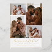 ホイ実在ル |エレガント手書き5枚結婚の写真 箔招待状 (正面)