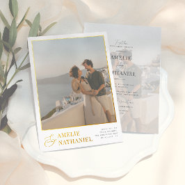 ホイ実在ル | エレガント2枚の婚約結婚写真 箔招待状