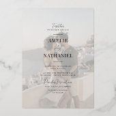 ホイ実在ル | エレガント2枚の婚約結婚写真 箔招待状 (裏面)