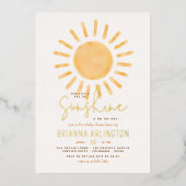 ホイ実在ル |サンシャインボホ男の子または女の子の赤ちゃんシャワー 箔招待状 (正面)