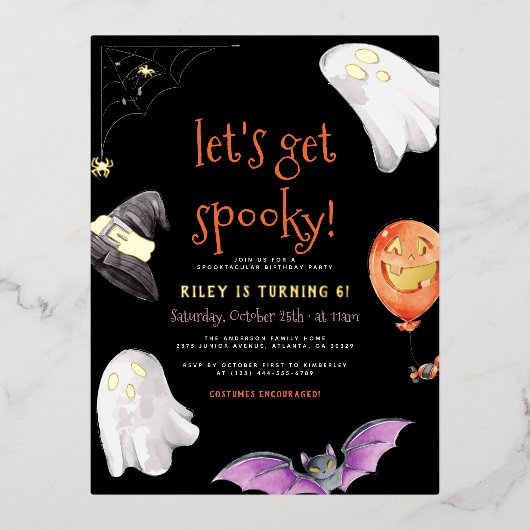 ホイ実在ル |ハロウィン不気味ブラック誕生日パーティー 箔招待状ポストカード (正面)