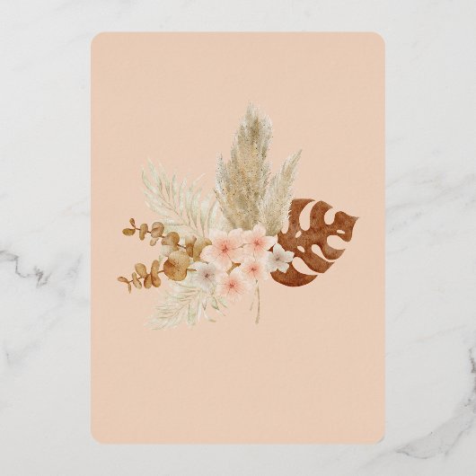 ホイ実在ル、フローラの最初の誕生日の招待状で桃 箔招待状 (裏面)