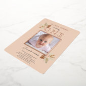 ホイ実在ル、フローラの最初の誕生日の招待状で桃 箔招待状 (回転した状態)