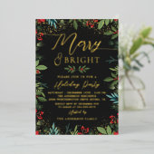 ホイ実在ル&ブメリーライトブラック金ゴールドフローラホリデー 箔招待状 (立ち正面)