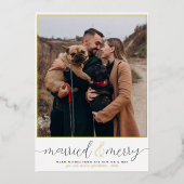 ホイ実在ル&メ結婚したリークリスマスホリデーフォト 箔シーズンカード (正面)