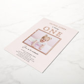 ホイ実在ル、写真1回目の誕生日の招待状(ピンク) 箔招待状 (回転した状態)