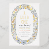 ホイ実在ル | A Wild One Safari Animals Baby Shower 箔招待状 (正面)