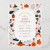 ホイ実在ル | Peek A Boo Halloween Baby Shower 箔招待状ポストカード (正面)