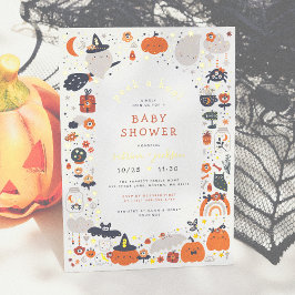 ホイ実在ル | Peek A Boo Halloween Baby Shower 箔招待状ポストカード