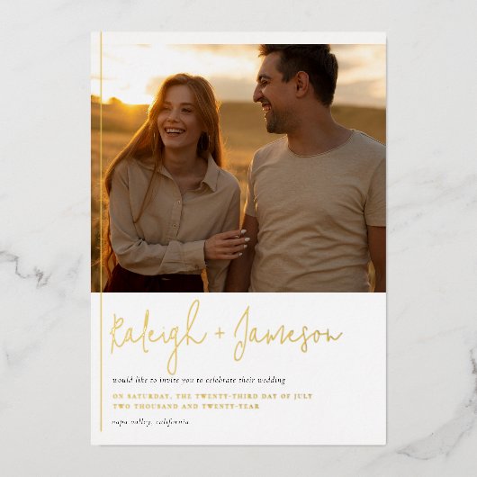 ホイ実在ルBohoスクリプトタイポグラフィ2結婚枚 箔招待状 (正面)