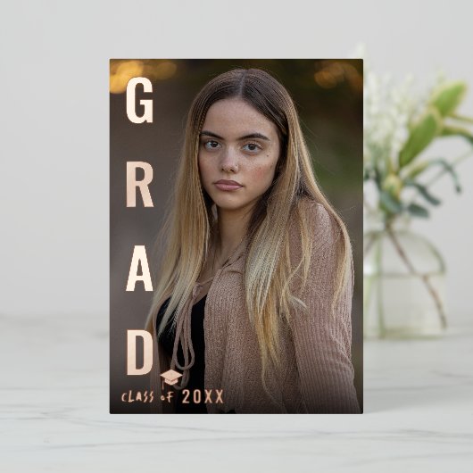 ホイ実在ルGRAD卒業フォトパーティーBBQ 箔招待状 (立ち正面)